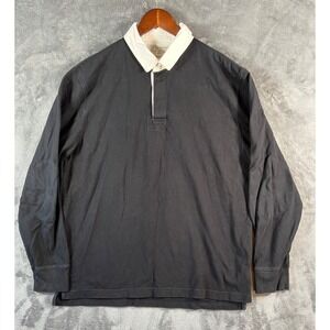 Vintage J Crew Rugby Shirt Mens XL Black Cotton Elbow Patches Preppy 90's Casual